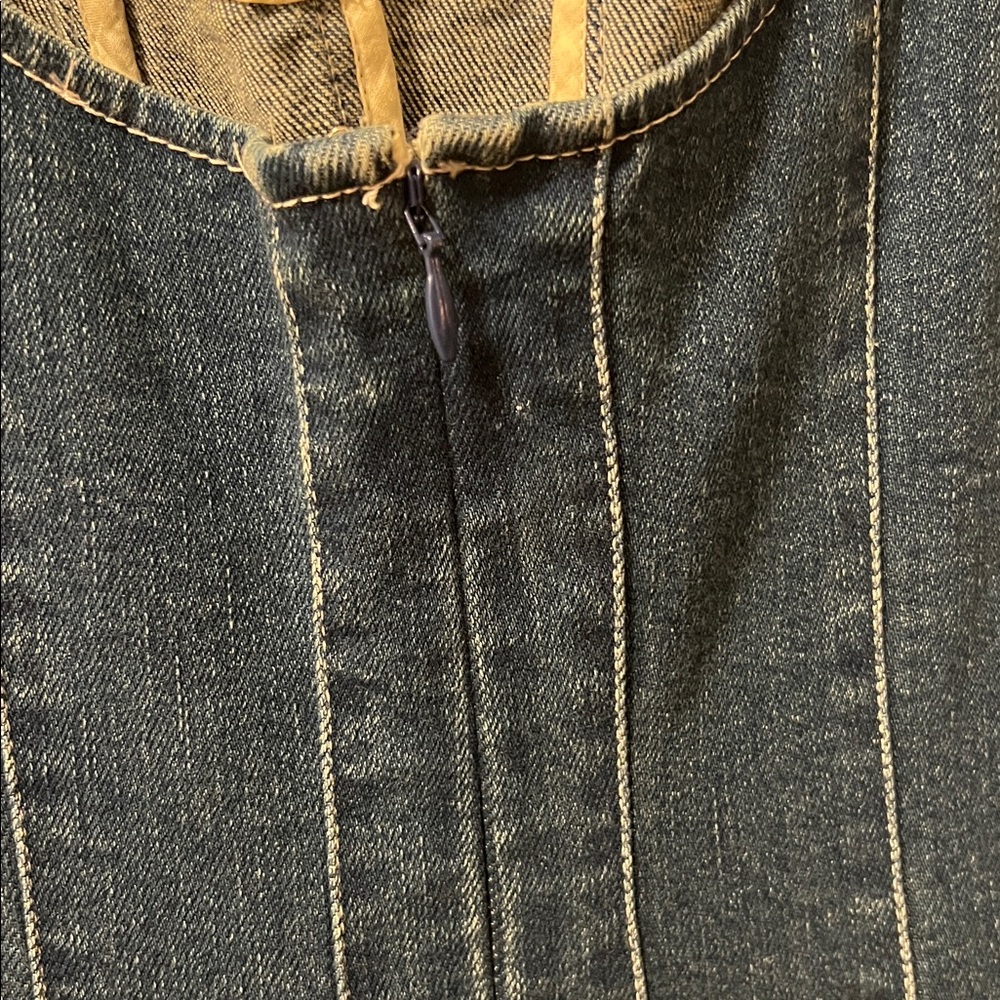 STAUD Mini Wells Dark Blue Denim Sleeveless A-Line Dress - Picture 5 of 16